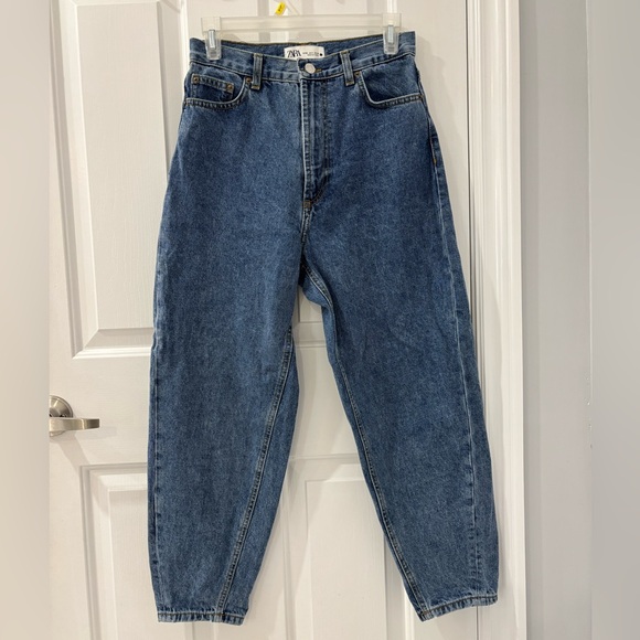 Zara Premium The Petit High Rise Balloon Barrel Leg Jeans Sz 4 Structured Taper - Picture 2 of 5